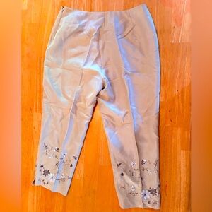 Floral Embroidered Beige Pants